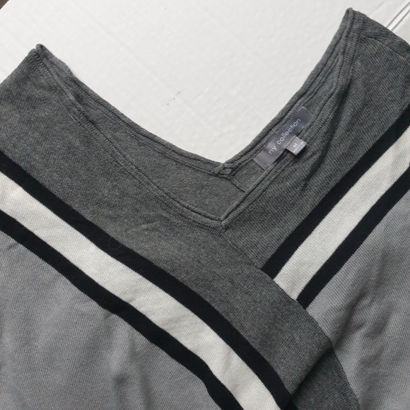 NY Collection Pink & Grey Strip Short Sleeve Asymmetrical Sweater Poncho Sz Md - Picture 5 of 15